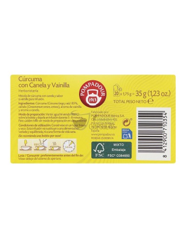 Infusión bolsitas Pompadour® - Cúrcuma con Canela y Vainilla - 20 unidades