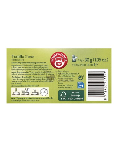Infusión bolsitas Pompadour® - Tomillo - 20 unidades