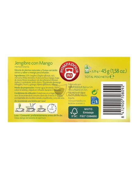 Infusión bolsitas Pompadour® - Jengibre con Mango - 20 unidades