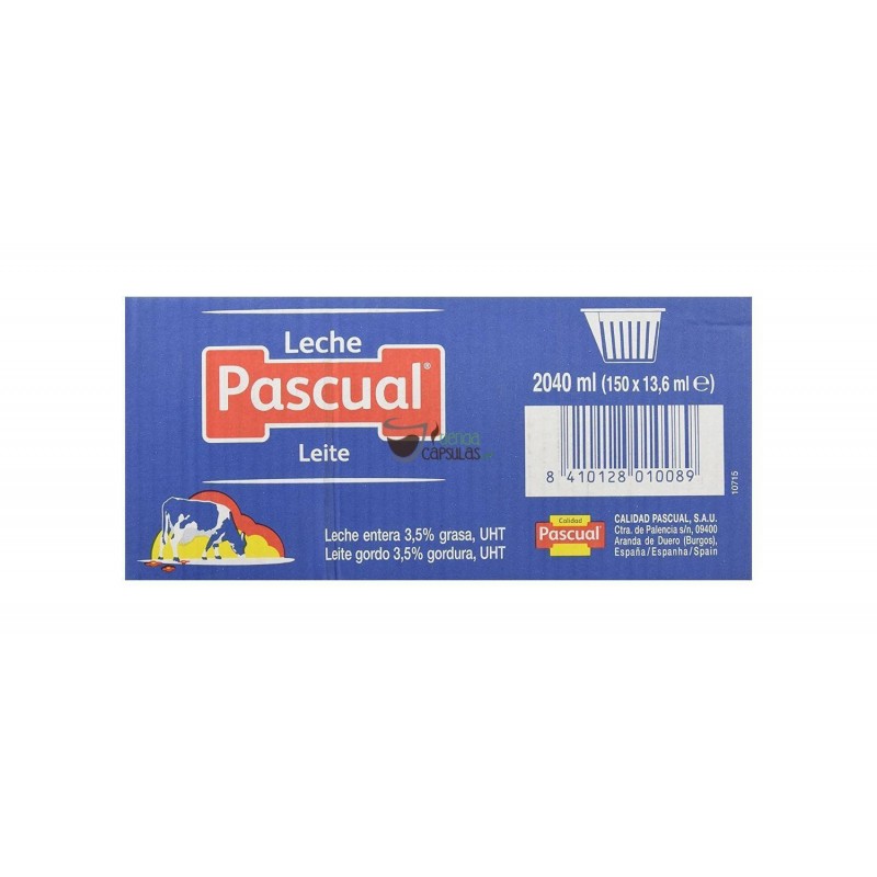 Calidad Pascual - Leche Pascual Entera - Caja de 150 Tarrinas de 14 ml -  Monodosis, Sin necesidad de refrigeración : : Alimentación y  bebidas